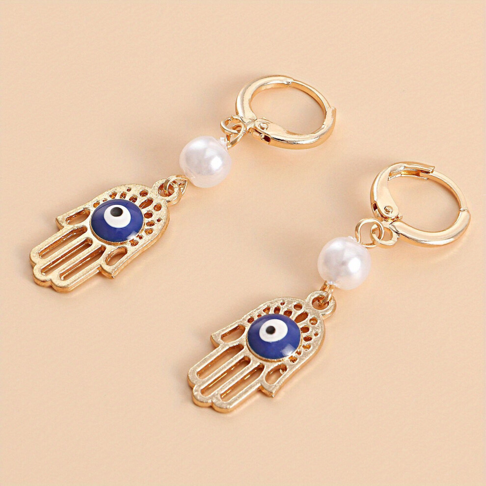 Devils Eye Palm & Pearl Earrings Female Creative Ear Jewelry