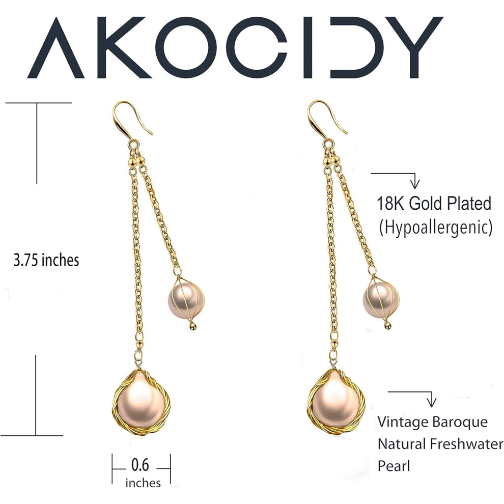 (Double Dangle) 18K Gold Plated S925 Sterling Silver Drop &Dangle Earrings Geniune Pearl Earrings for Girls &Women - Image 3