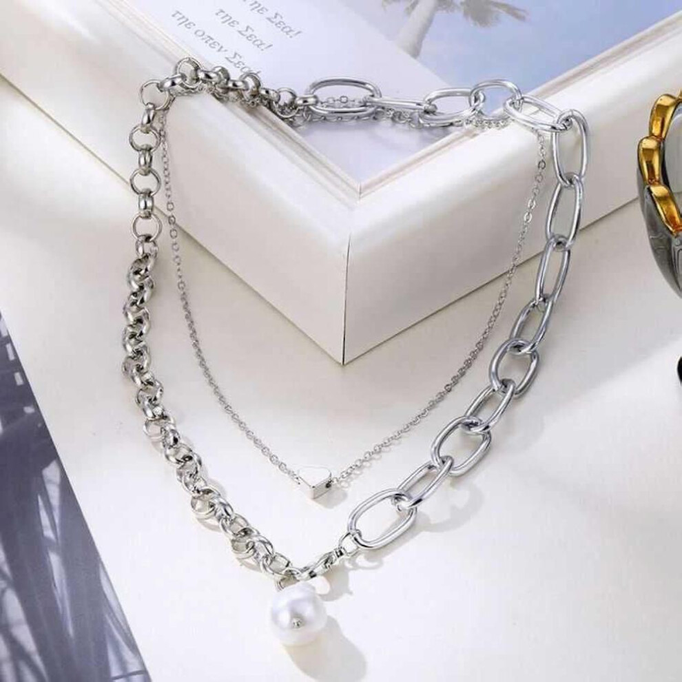 Double Layered Bohemian Choker Necklace With Heart Shaped Pendant, Strand Necklace, Stylish For 2 Pearl Necklace() - Image 3