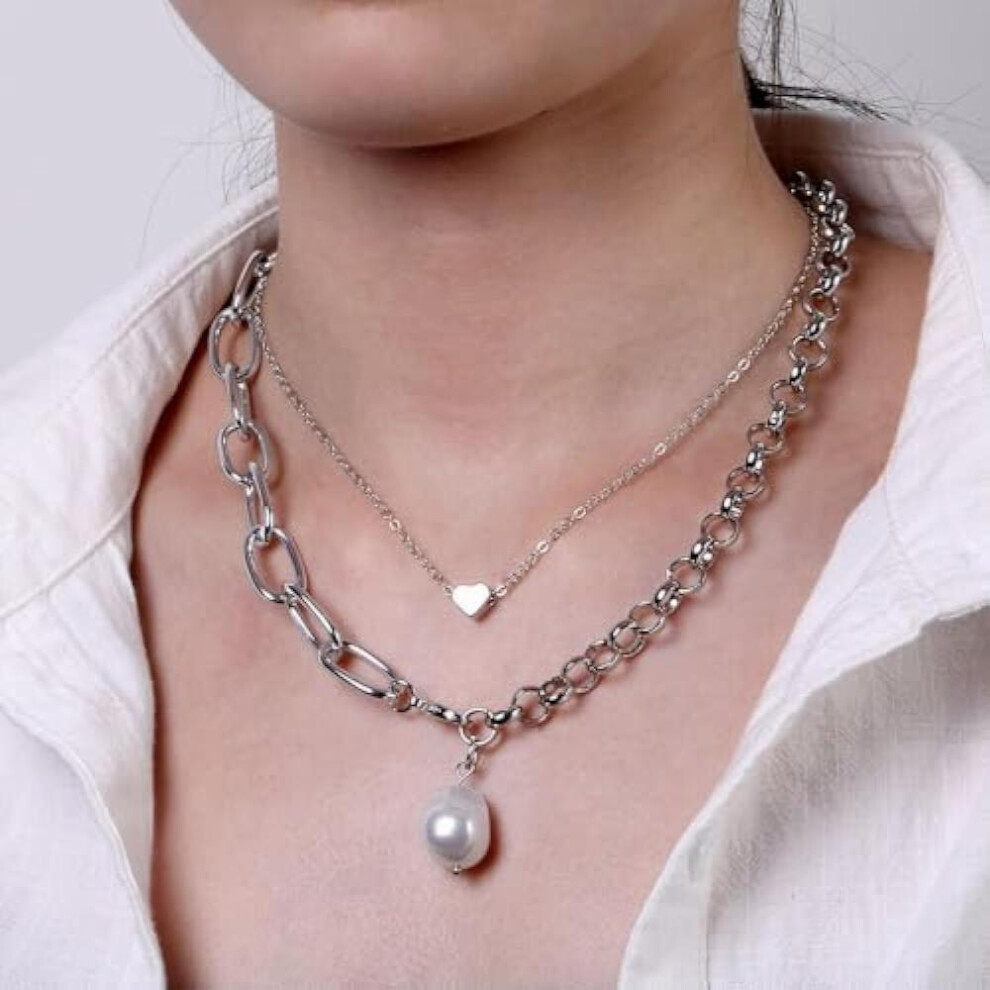 Double Layered Bohemian Choker Necklace With Heart Shaped Pendant, Strand Necklace, Stylish For 2 Pearl Necklace() - Image 6