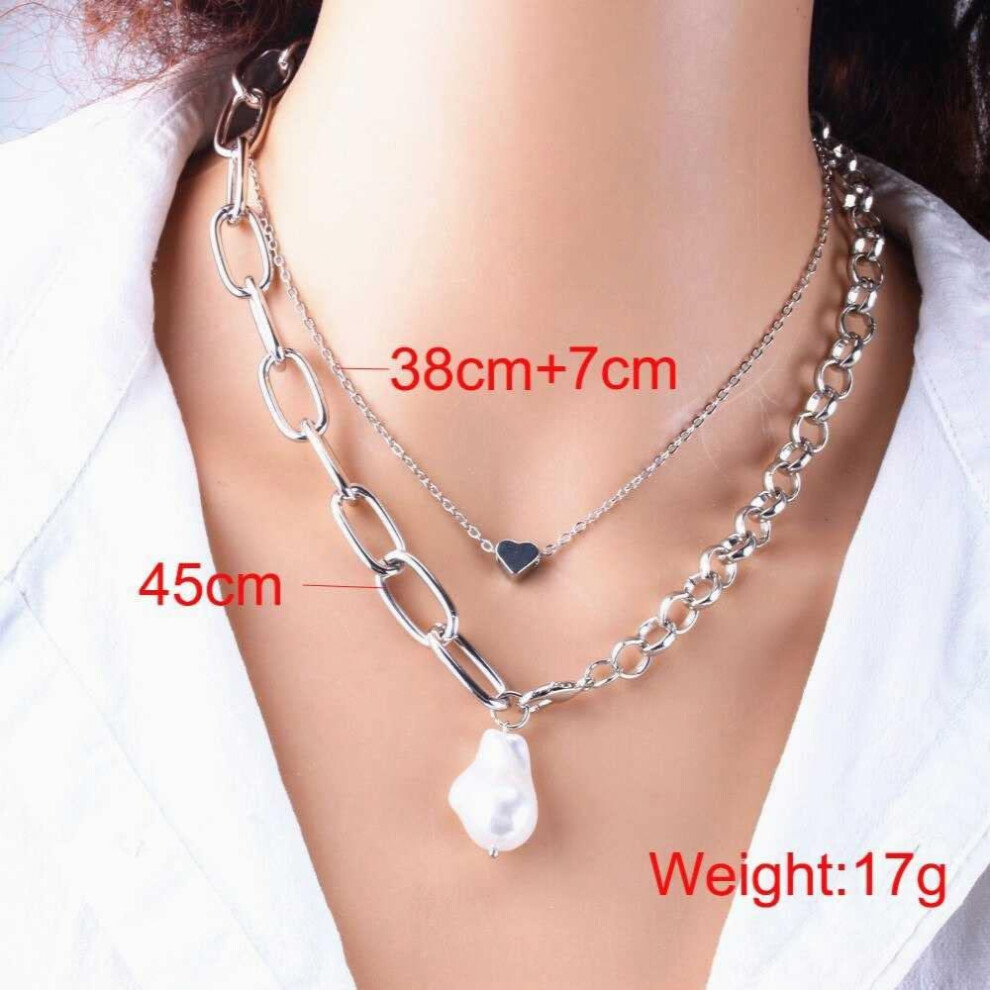 Double Layered Bohemian Choker Necklace With Heart Shaped Pendant, Strand Necklace, Stylish For 2 Pearl Necklace() - Image 7