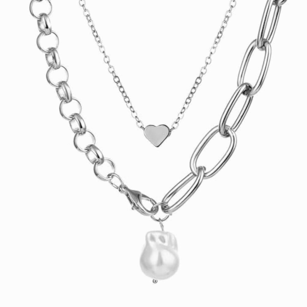 Double Layered Bohemian Choker Necklace With Heart Shaped Pendant, Strand Necklace, Stylish For 2 Pearl Necklace()