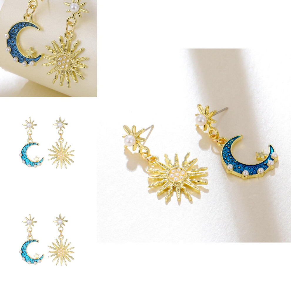 Elegant Blue Moon And Pearl Earrings Trendy Star Shape For Modern Women - Image 3