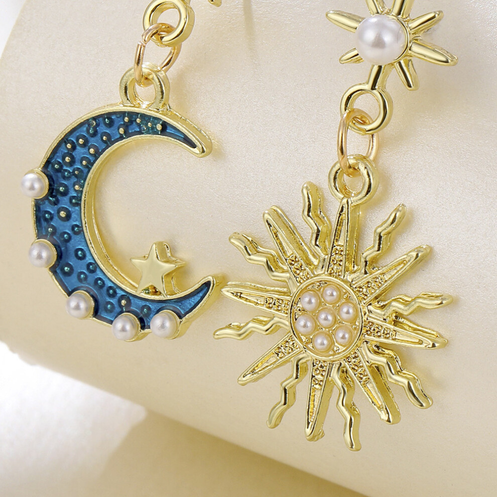 Elegant Blue Moon And Pearl Earrings Trendy Star Shape For Modern Women - Image 4