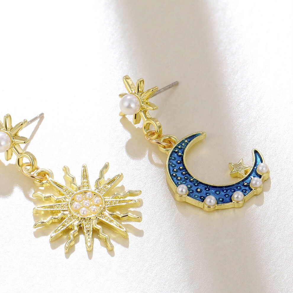 Elegant Blue Moon And Pearl Earrings Trendy Star Shape For Modern Women - Image 6