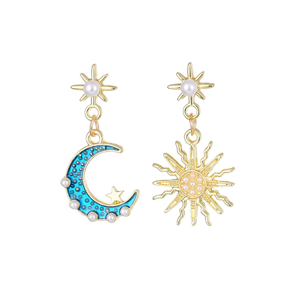 Elegant Blue Moon And Pearl Earrings Trendy Star Shape For Modern Women