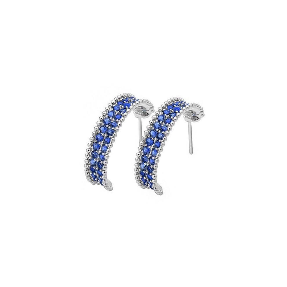 Elegant Curved Shape Blue Cubic Zirconia Crystal C Hoop Earrings - Image 2
