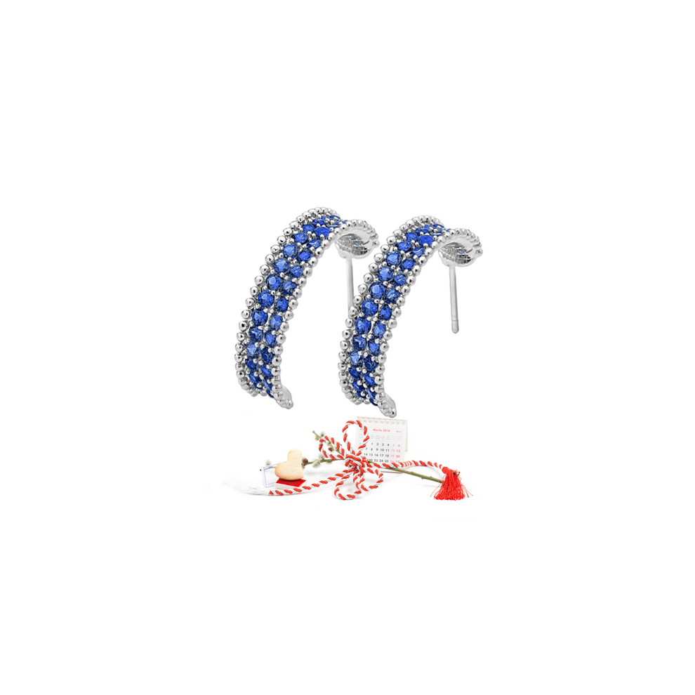 Elegant Curved Shape Blue Cubic Zirconia Crystal C Hoop Earrings - Image 4