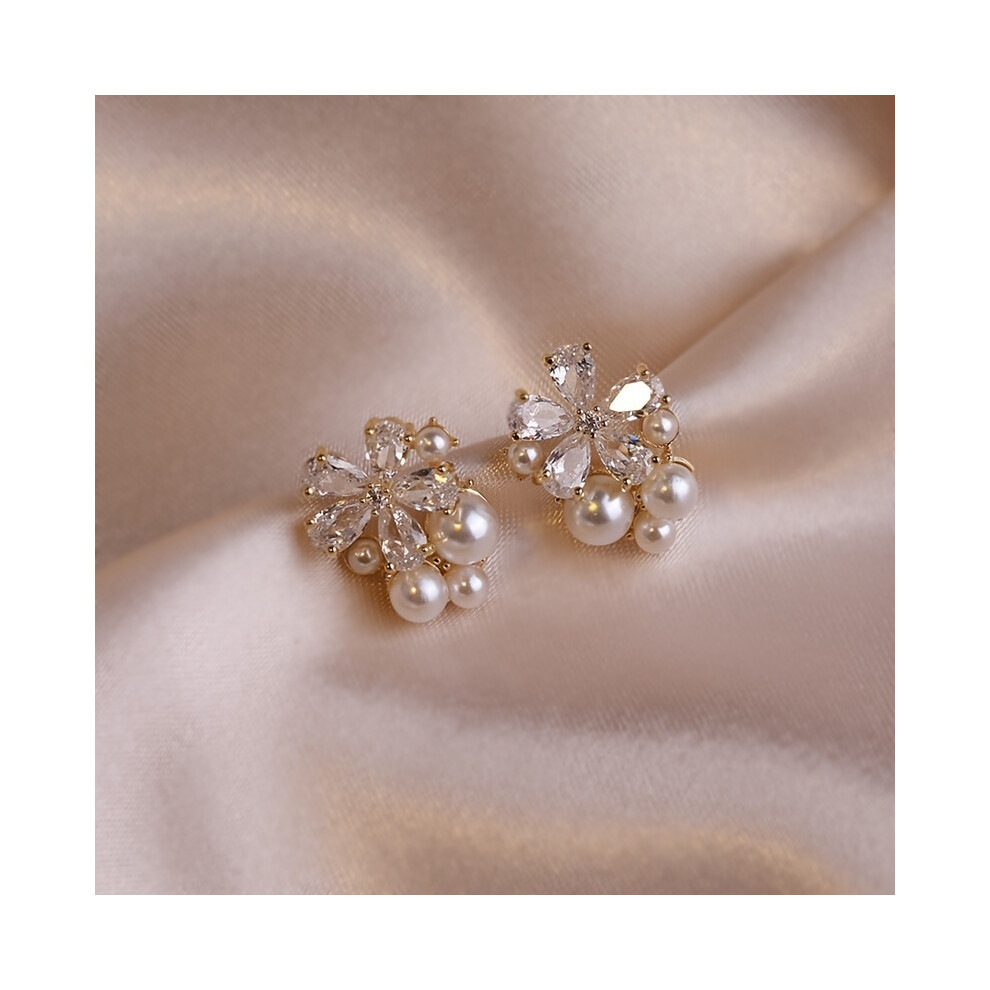 Elegant Delicate Flower Stud Earrings with Imitation Pearl Design for Women - Luxury Alloy Jewelry for Compact Ear Decor - Image 6