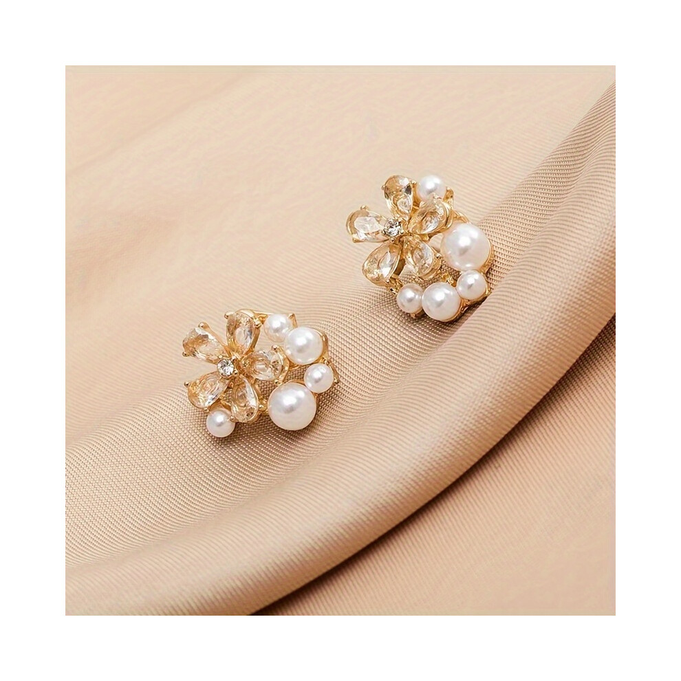 Elegant Delicate Flower Stud Earrings with Imitation Pearl Design for Women - Luxury Alloy Jewelry for Compact Ear Decor - Image 7