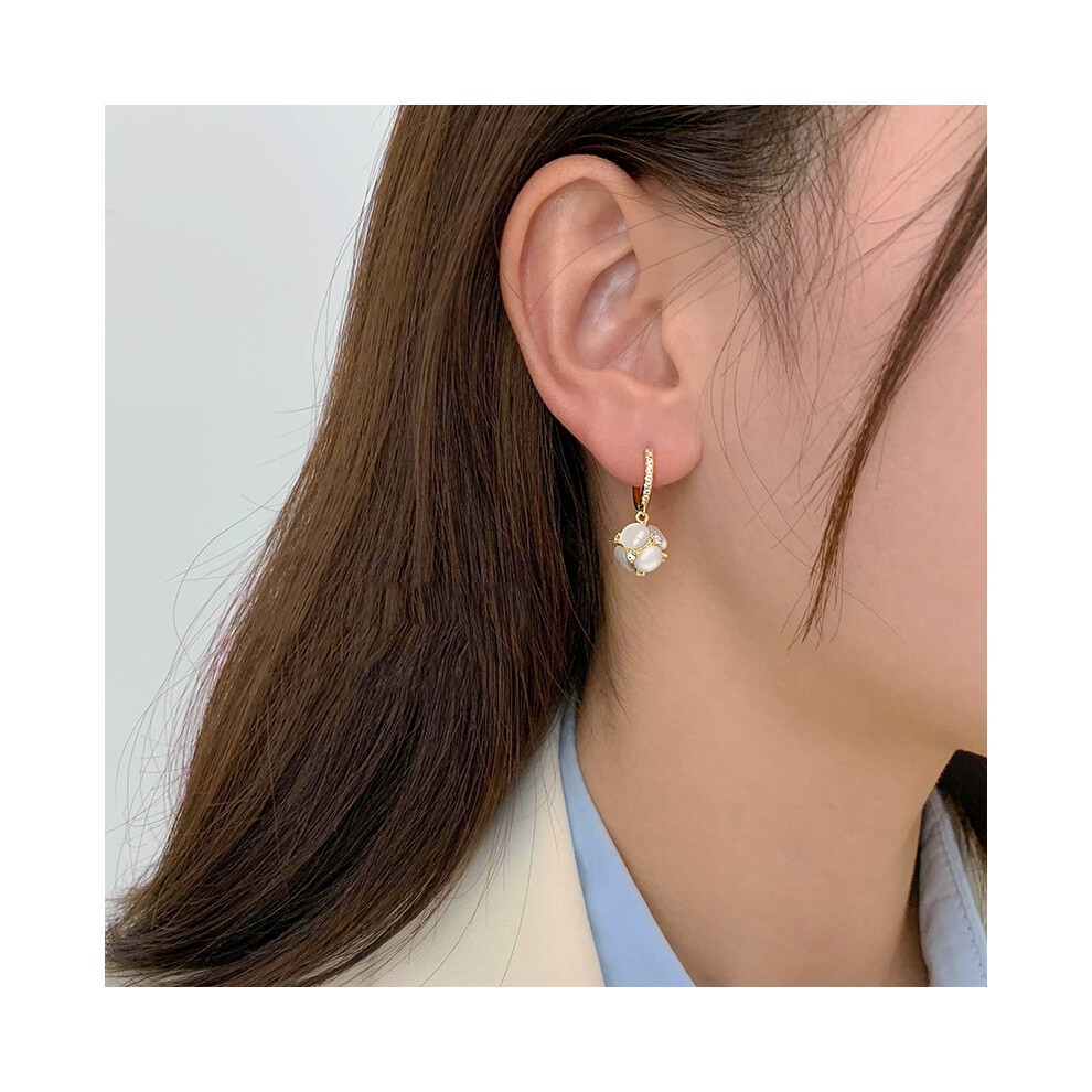 Elegant Moonstone Dangle Earrings - Exquisite Ball Design, Luxury Copper Jewelry, Delicate Female Gift - Image 4