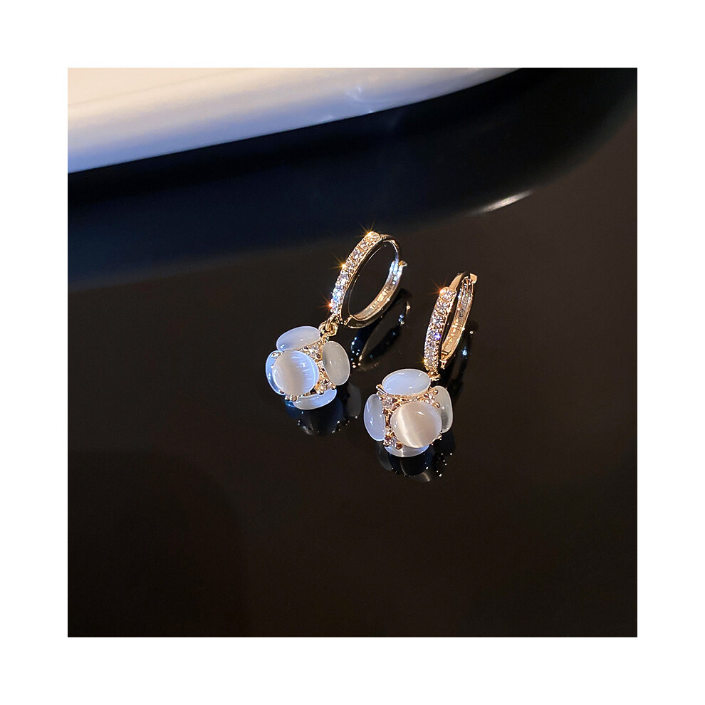 Elegant Moonstone Dangle Earrings - Exquisite Ball Design, Luxury Copper Jewelry, Delicate Female Gift - Image 6