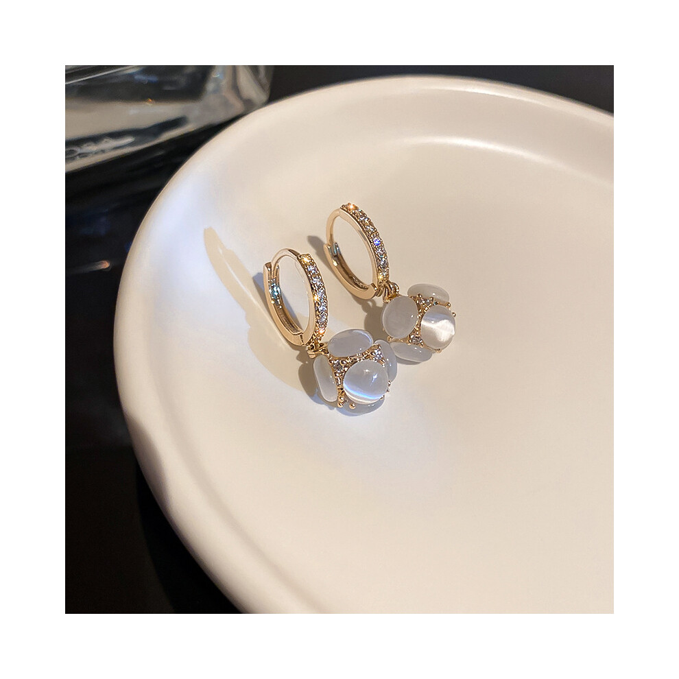 Elegant Moonstone Dangle Earrings - Exquisite Ball Design, Luxury Copper Jewelry, Delicate Female Gift - Image 7