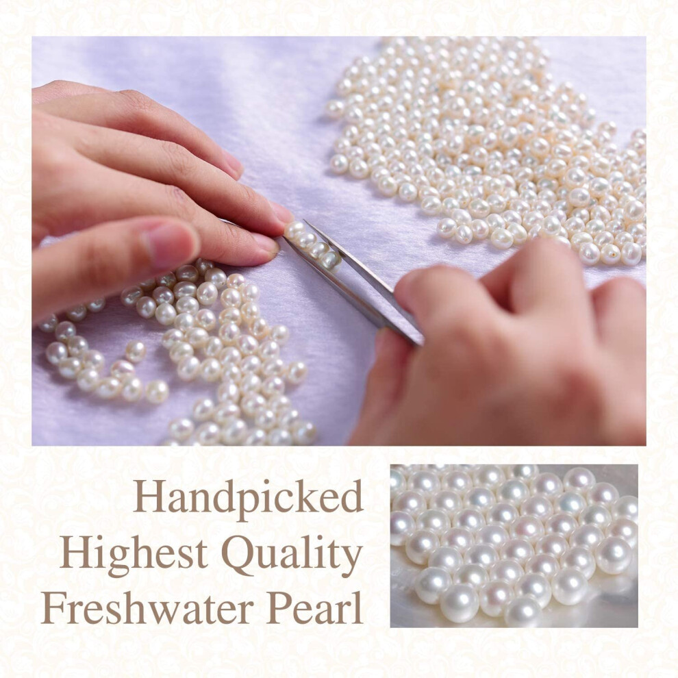 Esberry 14K Gold AAAA+ Handpicked Near Round Freshwater Cultured White Pearl Earrings Studs Set for Women and Girls - Image 4