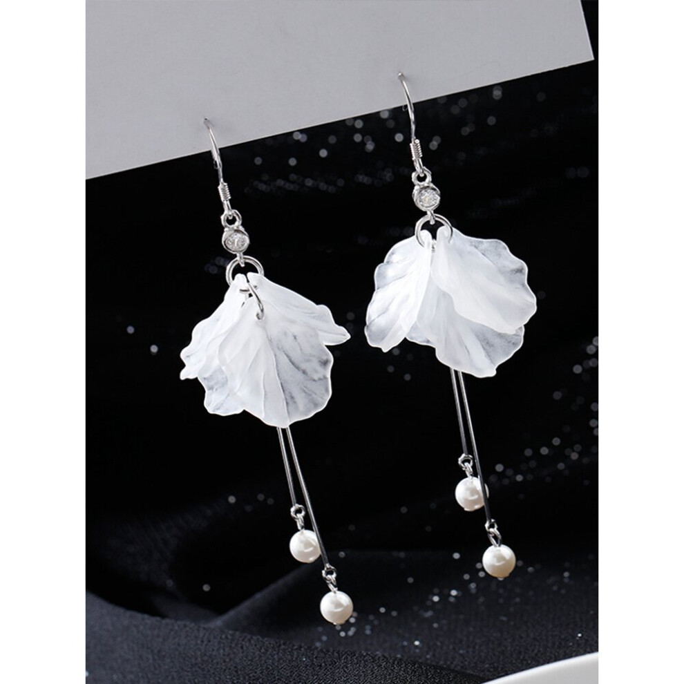 Eternal Flower Pearl Earrings Women Long Temperament Silver Plated Tassel Earrings Wedding Bridal Accessories