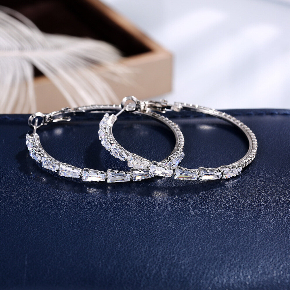 Exaggerated Crystal Big Round 925 Silver Needle Hoop Earrings Women's Earrings Jewelry Gift - Image 2