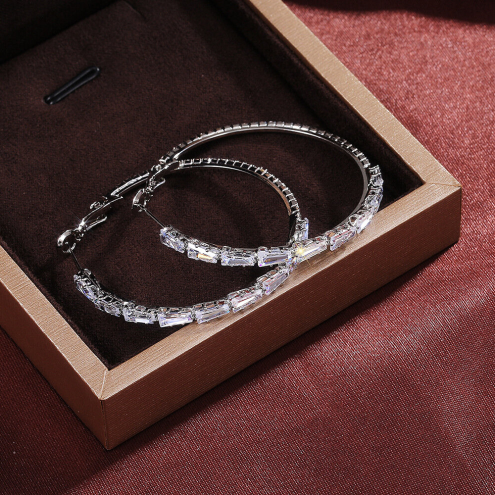 Exaggerated Crystal Big Round 925 Silver Needle Hoop Earrings Women's Earrings Jewelry Gift - Image 3