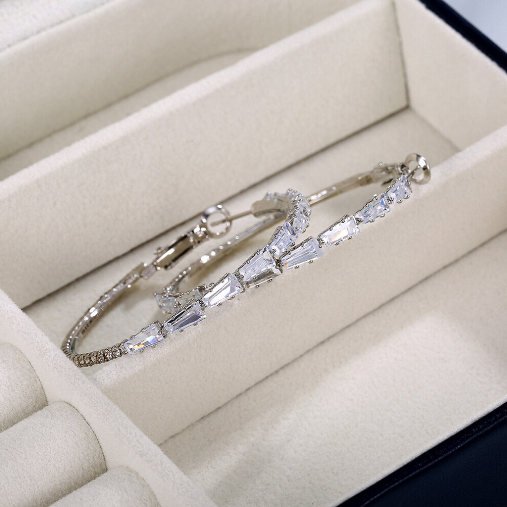 Exaggerated Crystal Big Round 925 Silver Needle Hoop Earrings Women's Earrings Jewelry Gift - Image 4