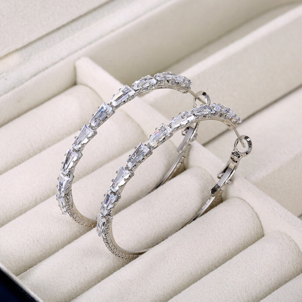 Exaggerated Crystal Big Round 925 Silver Needle Hoop Earrings Women's Earrings Jewelry Gift - Image 6