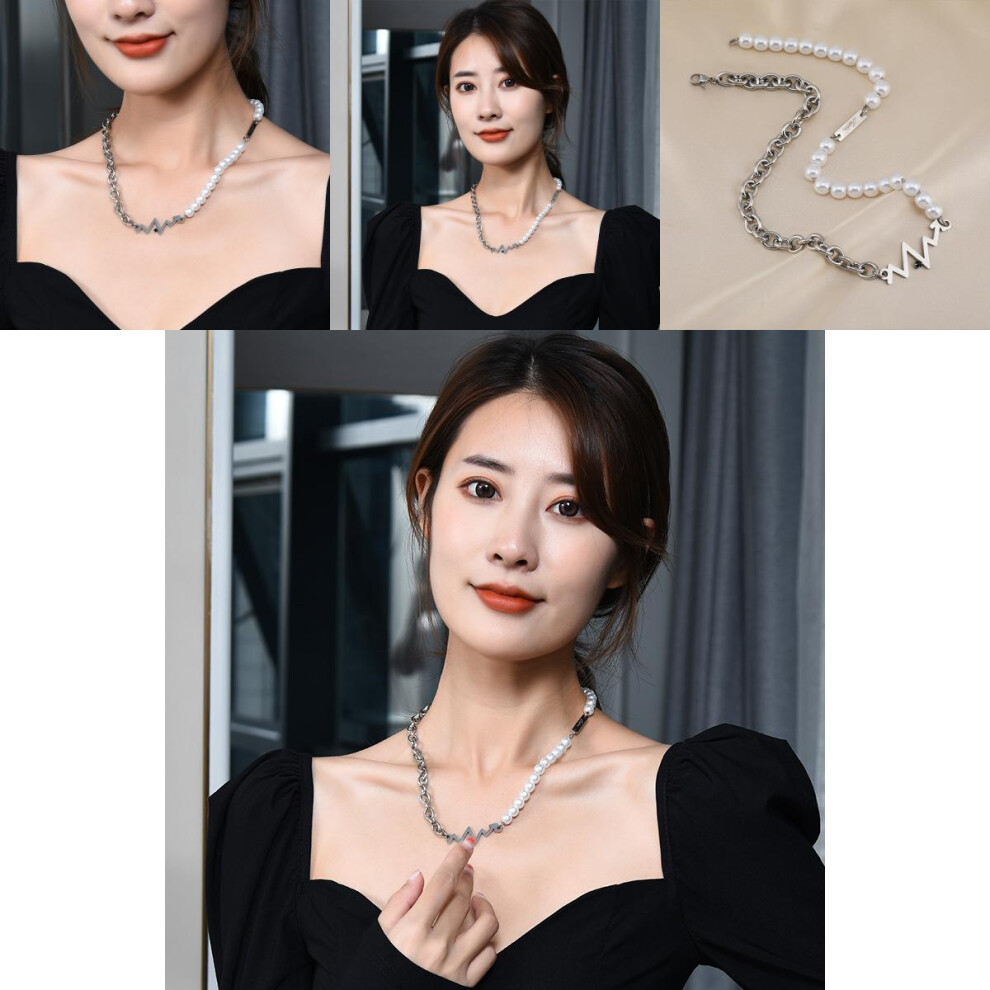 Eyecatching Titanium Steel Heart Necklace With Pearl Inlay For Women Fall Fashion - Image 3