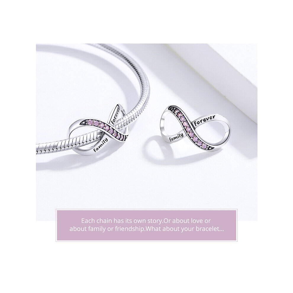 Family Forever Infinity Slide Charm With Cubic Zirconia Genuine 925 Sterling Silver Compatible With Pandora Bracelets - Image 5
