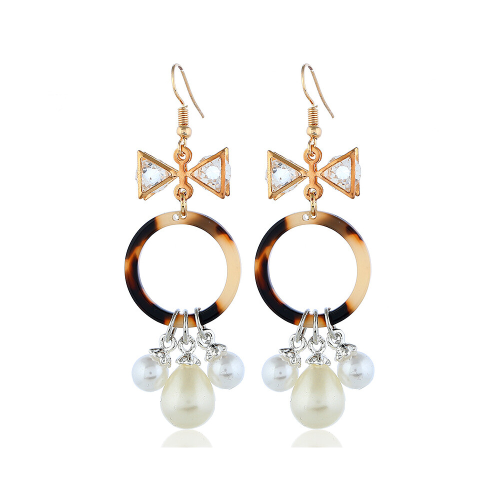 Fashion Crystal Bow Pearl Earrings Girls Jewelry Round Acetate