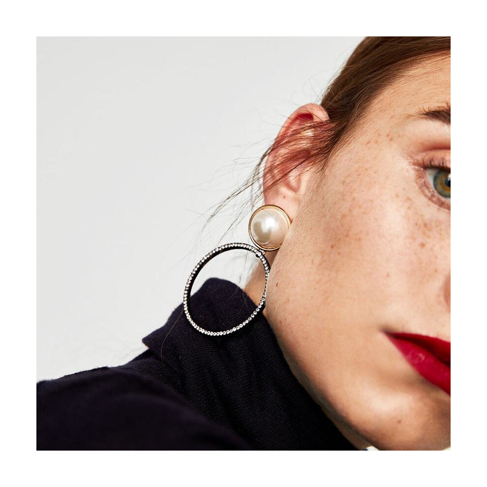 Fashion Elegant Simulated Pearl Earrings Vintage Round Crystal Dangle Drop Statement Earrings For Women Bijoux