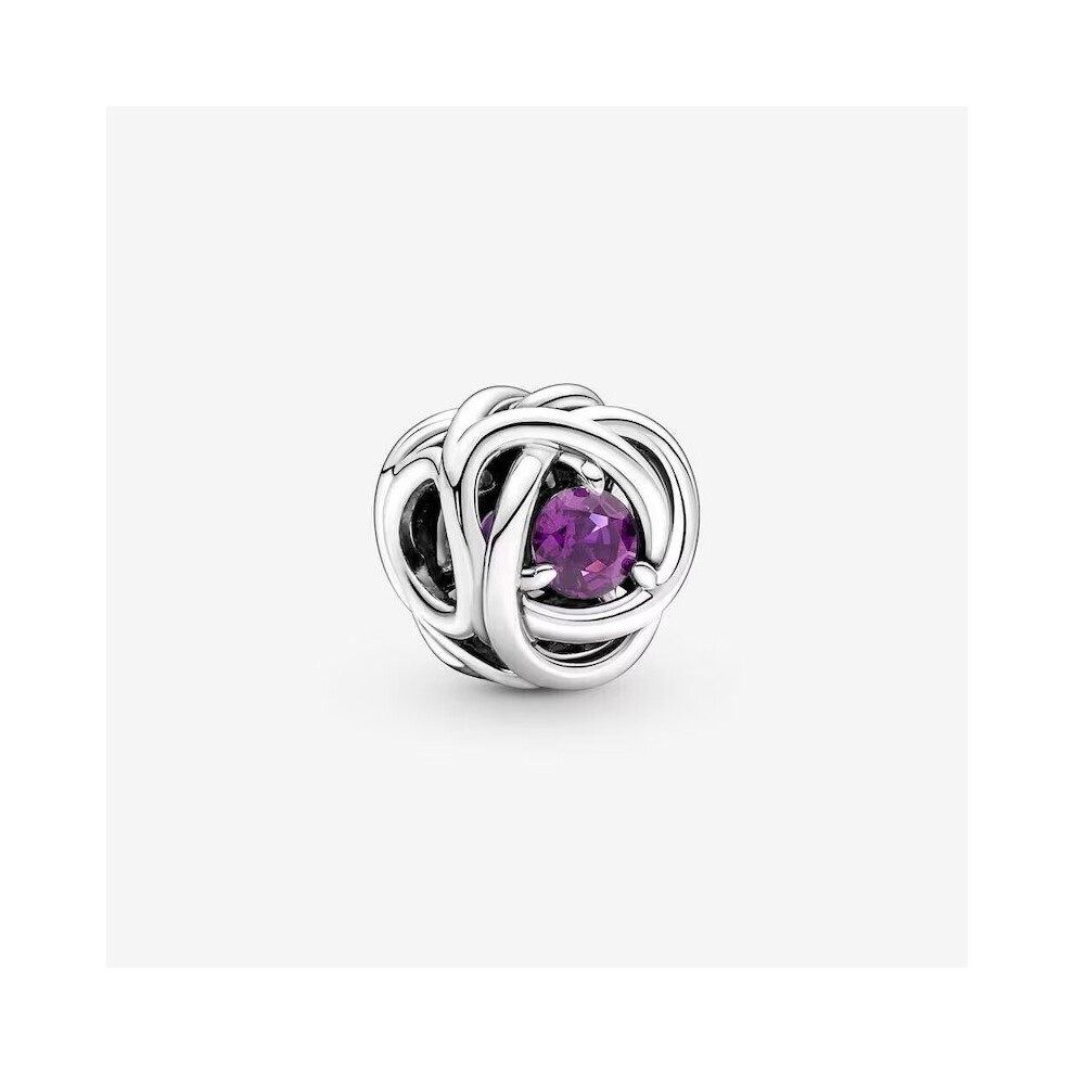 (February ) Birthstone Eternity Circle Month January to December charm for Girls Genuine 925 Silver