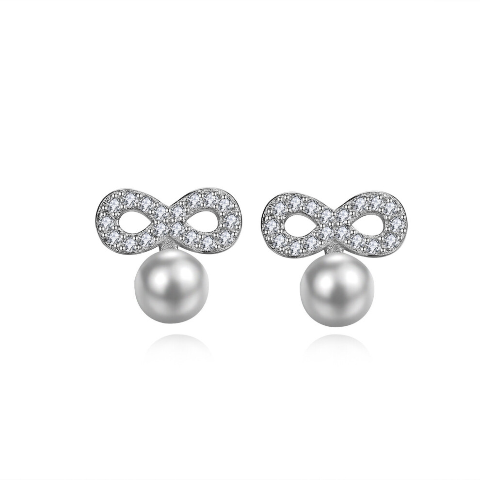 Female Earrings 925 Silver Needle Bowknot Infinity Eternal Endless Pearl Earrings For Women Zircon Jewelry Gift - Image 5