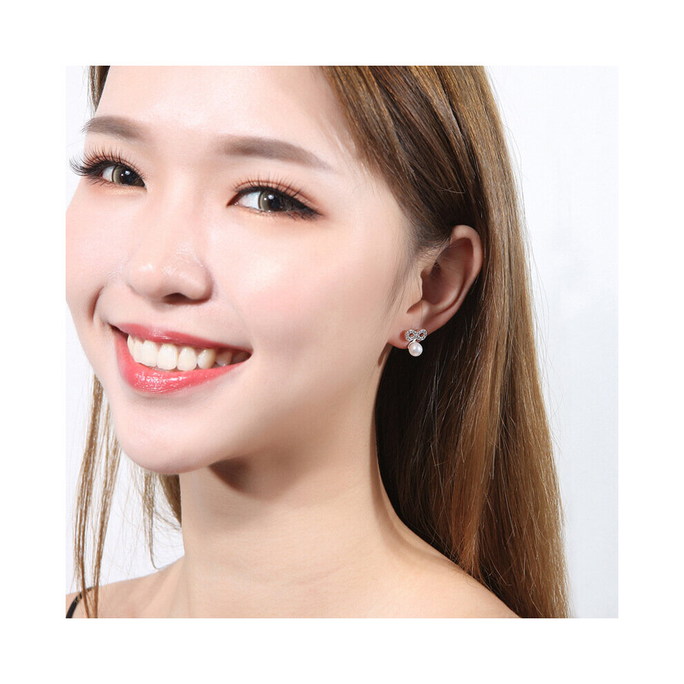 Female Earrings 925 Silver Needle Bowknot Infinity Eternal Endless Pearl Earrings For Women Zircon Jewelry Gift - Image 6
