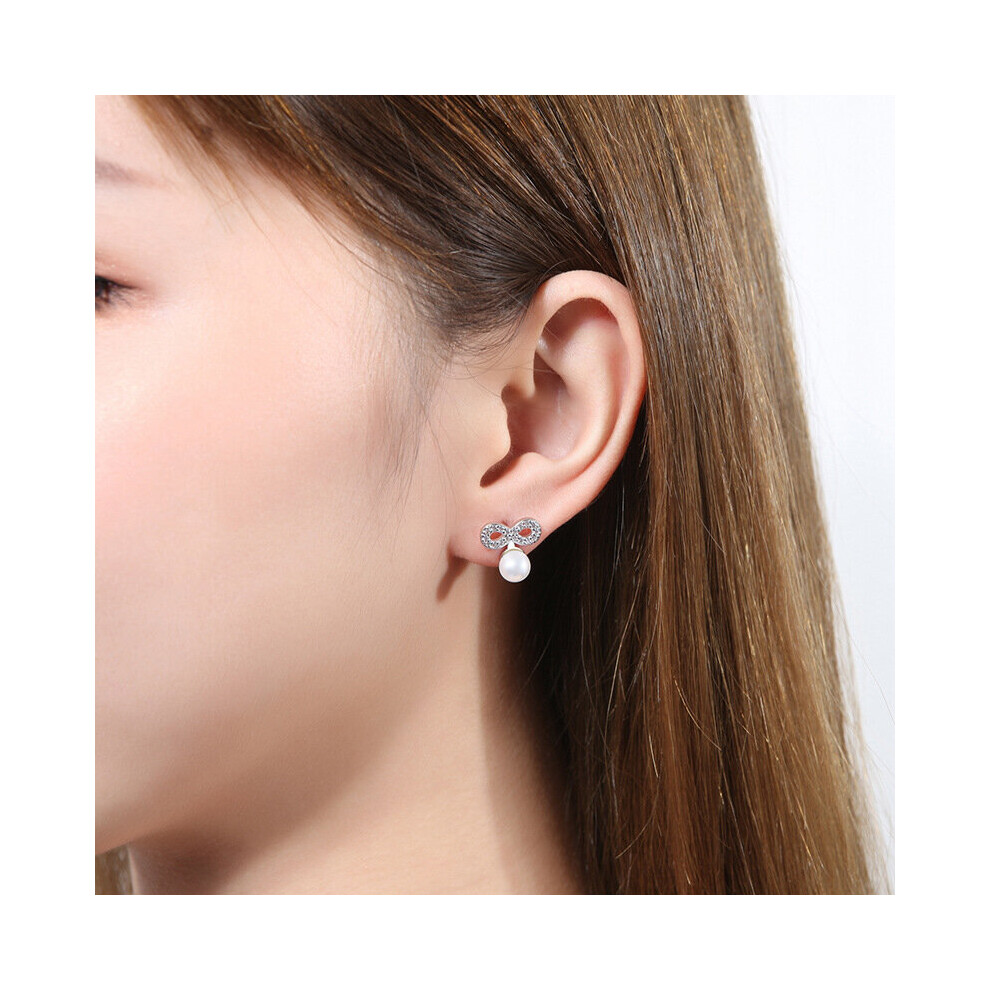 Female Earrings 925 Silver Needle Bowknot Infinity Eternal Endless Pearl Earrings For Women Zircon Jewelry Gift - Image 7