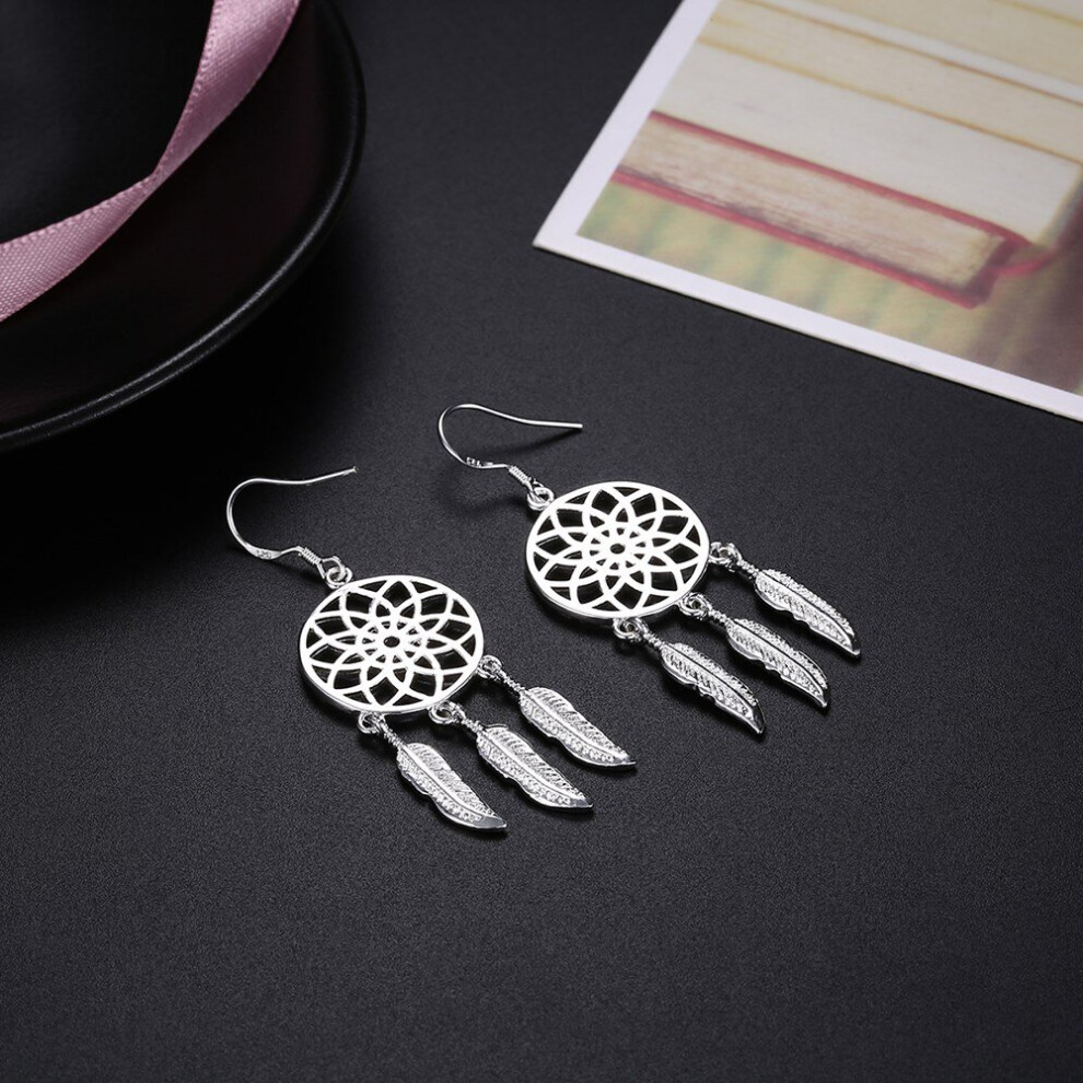 Fine 925 Sterling Silver fine Dream catcher feathers earrings for woman party wedding Jewelry - Image 2