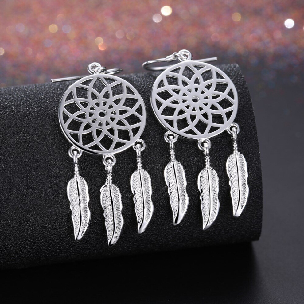 Fine 925 Sterling Silver fine Dream catcher feathers earrings for woman party wedding Jewelry - Image 3