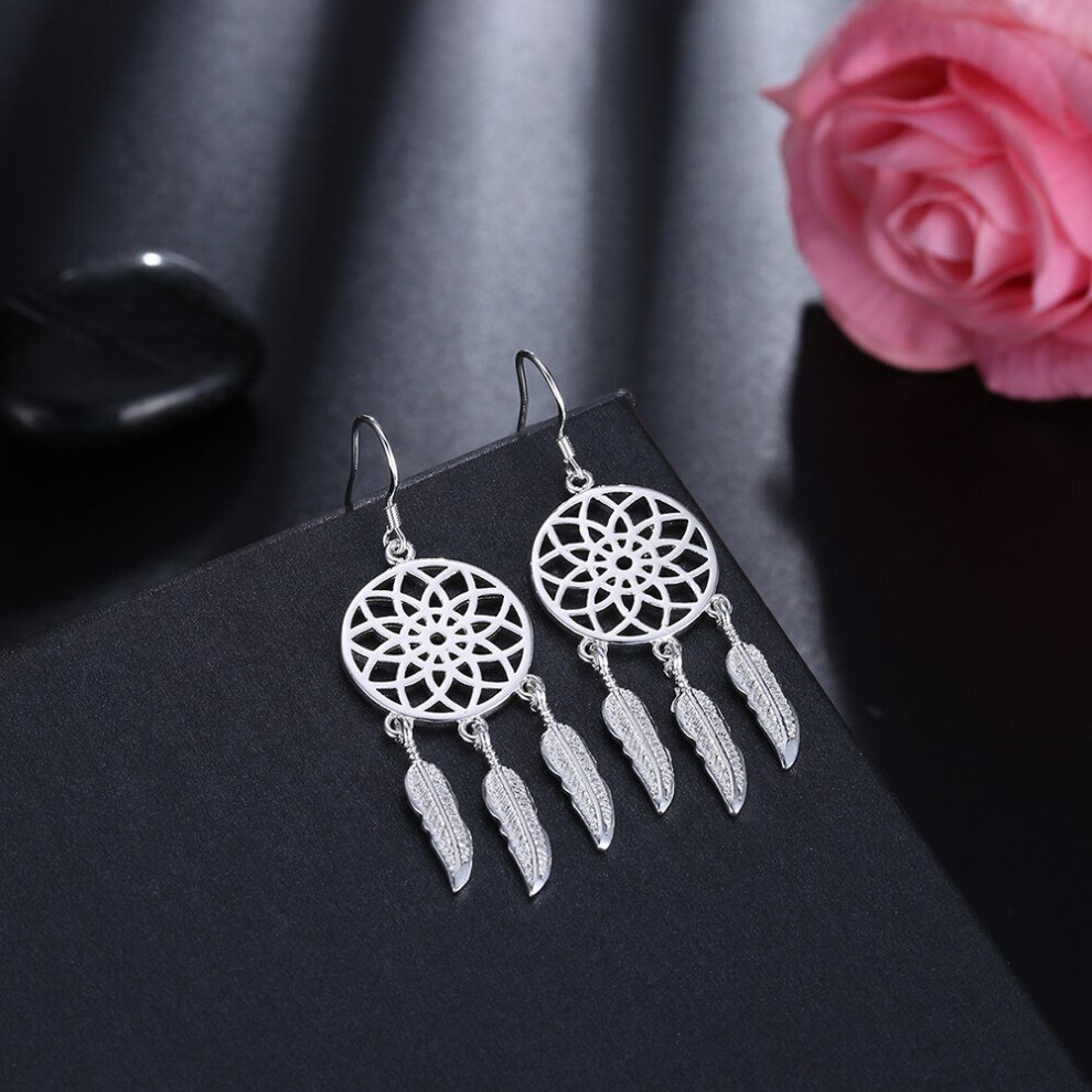 Fine 925 Sterling Silver fine Dream catcher feathers earrings for woman party wedding Jewelry - Image 4