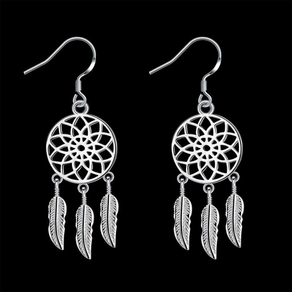 Fine 925 Sterling Silver fine Dream catcher feathers earrings for woman party wedding Jewelry - Image 5