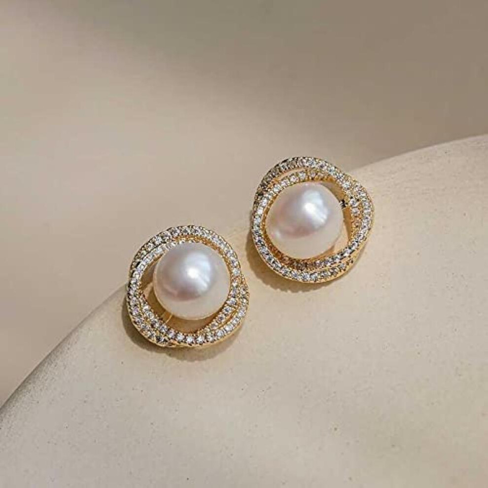 Geometric Pearl Earrings Studded With Stones, Stud For Hypoallergenic, Earring Jewellery, Butterfly Back Closure, Earring() - Image 5