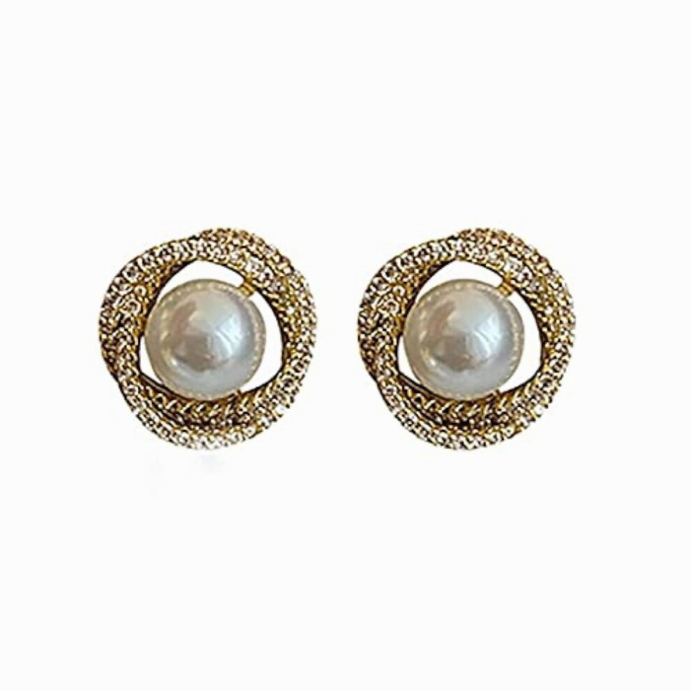 Geometric Pearl Earrings Studded With Stones, Stud For Hypoallergenic, Earring Jewellery, Butterfly Back Closure, Earring()