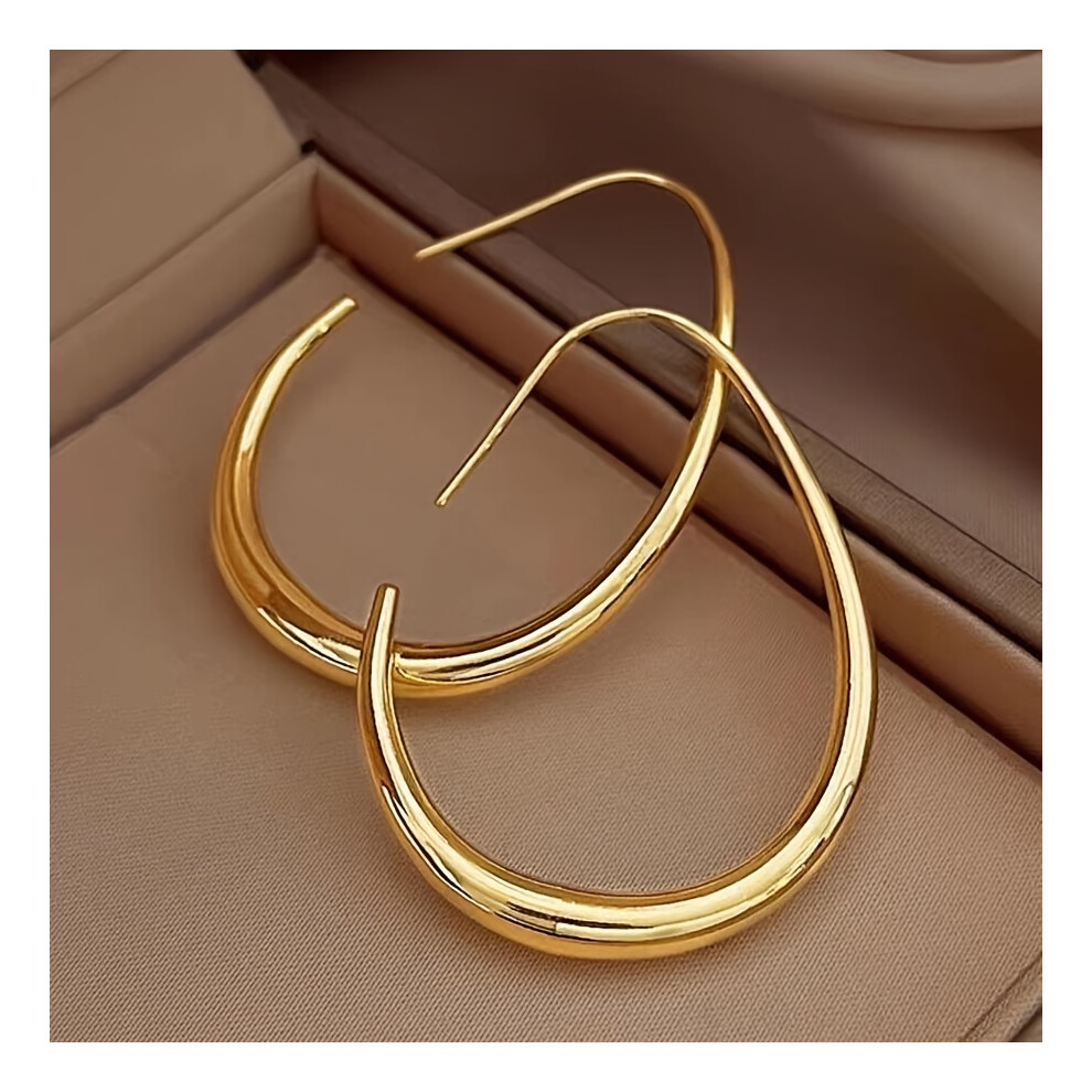 Glossy Minimalist Water Drop Design Hoop Earrings Copper 18K Gold Plated Jewelry Vintage Elegant Style For Women Daily Wear - Image 2