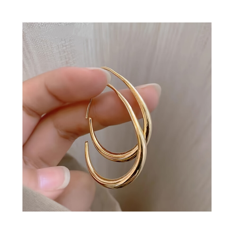 Glossy Minimalist Water Drop Design Hoop Earrings Copper 18K Gold Plated Jewelry Vintage Elegant Style For Women Daily Wear - Image 3