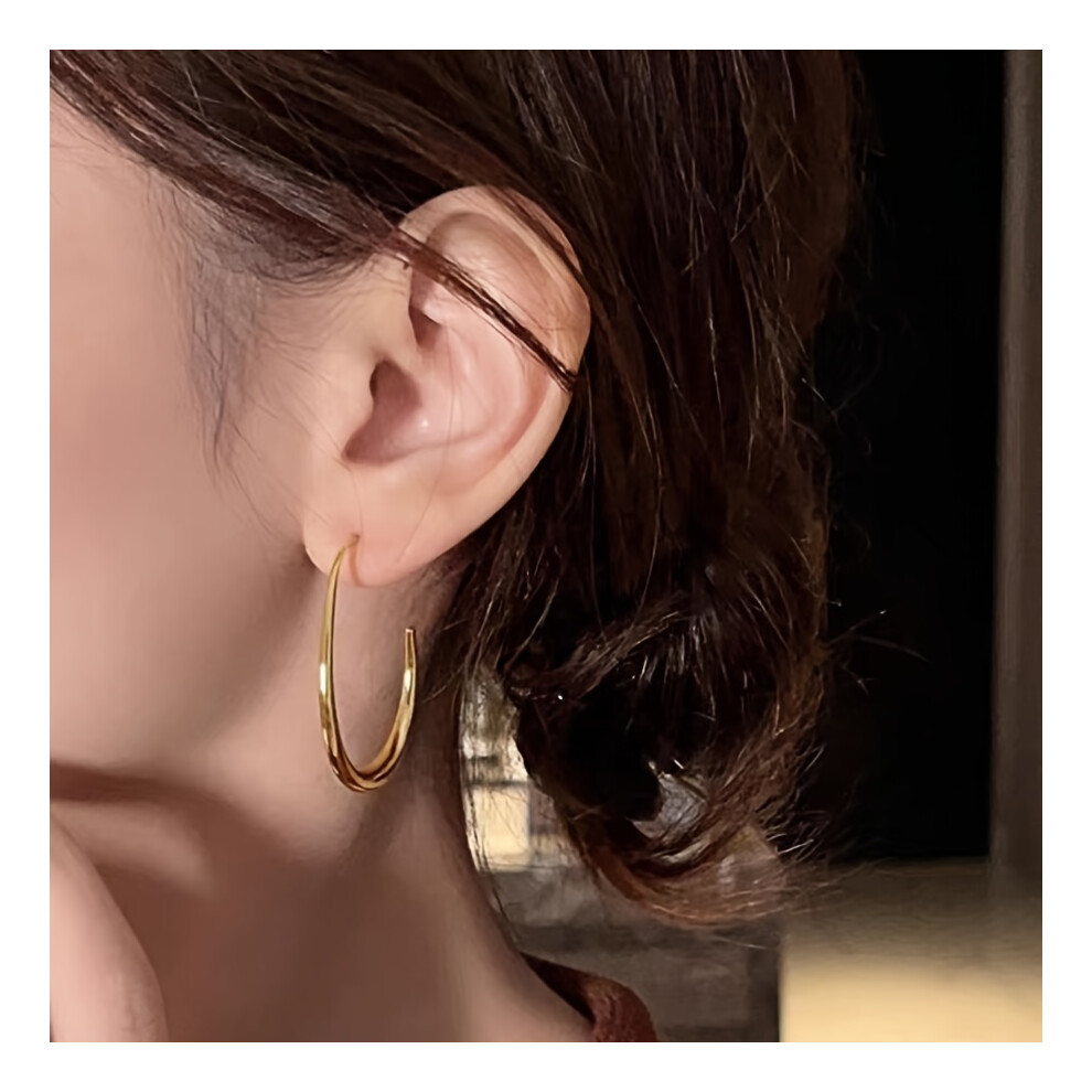 Glossy Minimalist Water Drop Design Hoop Earrings Copper 18K Gold Plated Jewelry Vintage Elegant Style For Women Daily Wear - Image 5