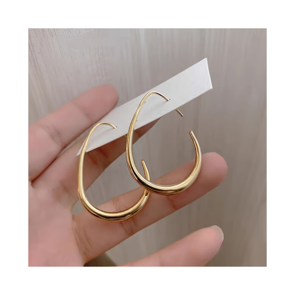 Glossy Minimalist Water Drop Design Hoop Earrings Copper 18K Gold Plated Jewelry Vintage Elegant Style For Women Daily Wear - Image 6