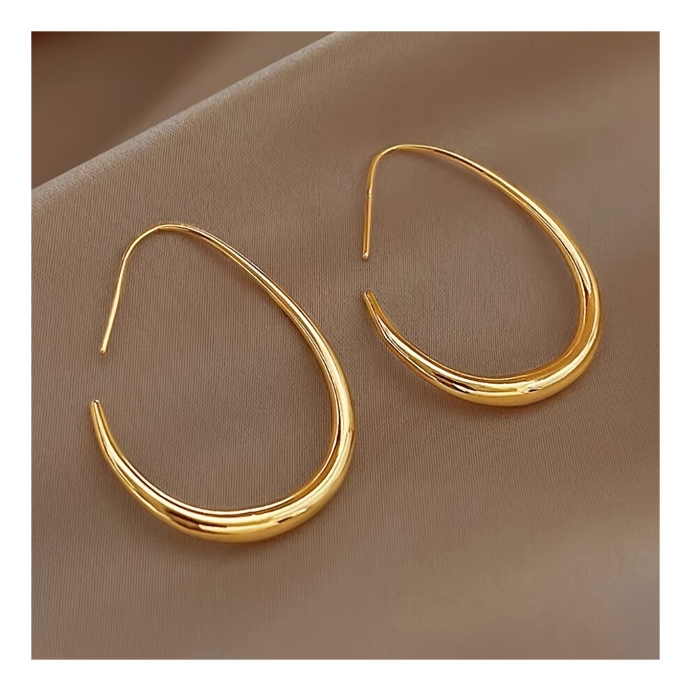 Glossy Minimalist Water Drop Design Hoop Earrings Copper 18K Gold Plated Jewelry Vintage Elegant Style For Women Daily Wear