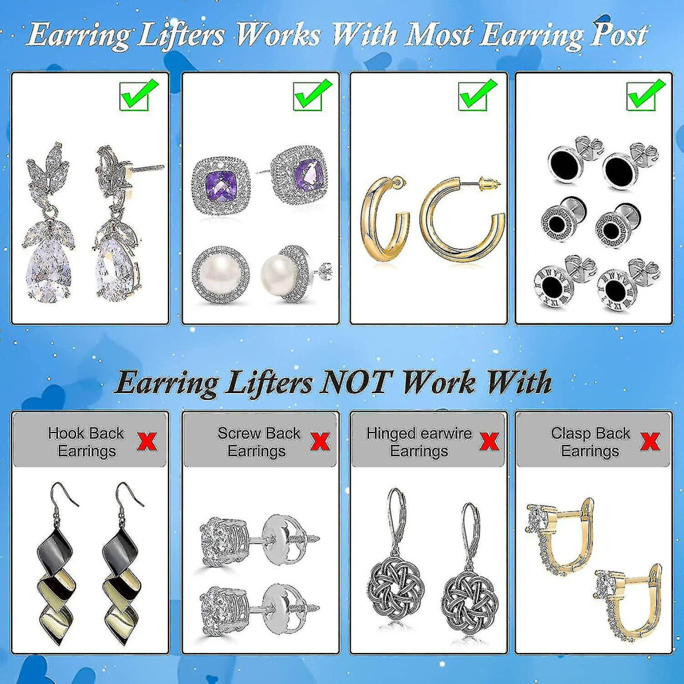 (Gold) 4 Pairs Earring Lifters, Hypoallergenic Heart Earring Backs For Droopy Ears Adjustable For Heavy Earring - Image 2
