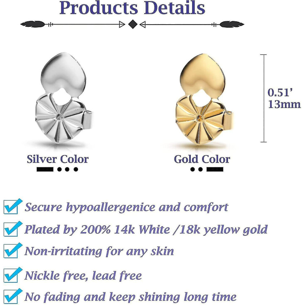 (Gold) 4 Pairs Earring Lifters, Hypoallergenic Heart Earring Backs For Droopy Ears Adjustable For Heavy Earring - Image 3