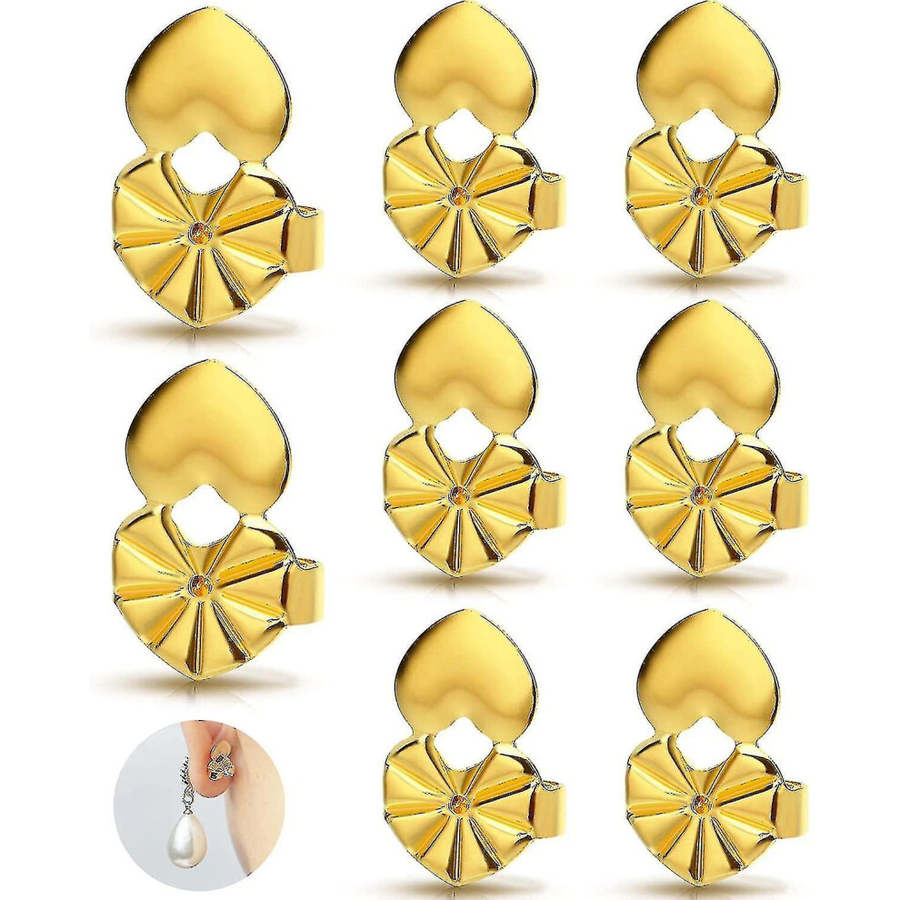 (Gold) 4 Pairs Earring Lifters, Hypoallergenic Heart Earring Backs For Droopy Ears Adjustable For Heavy Earring - Image 5