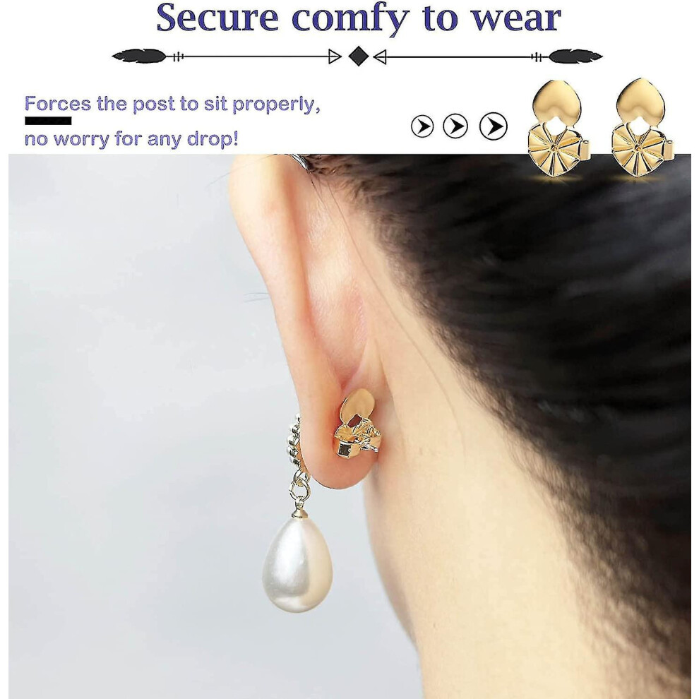 (Gold) 4 Pairs Earring Lifters, Hypoallergenic Heart Earring Backs For Droopy Ears Adjustable For Heavy Earring - Image 6