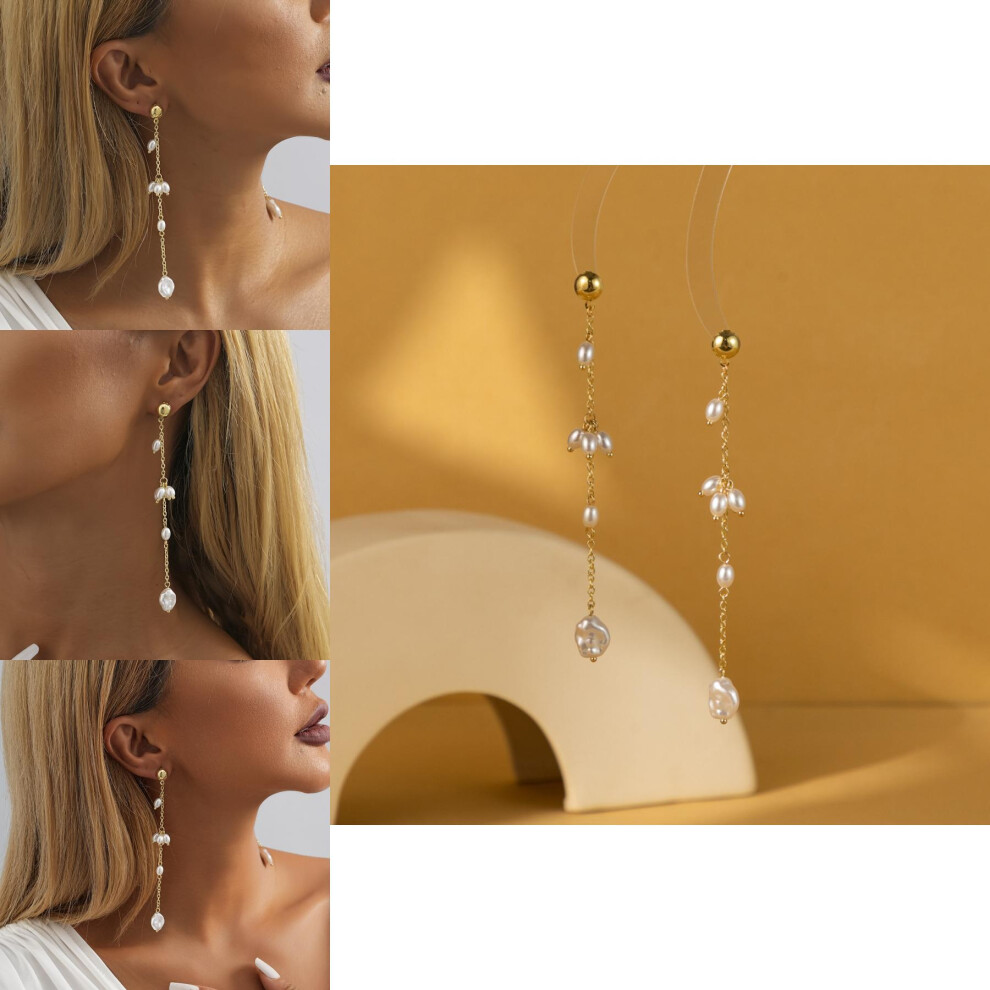 Gold Chic Geometric Faux Pearl Earrings For Women Trendy And Versatile Design - Image 3
