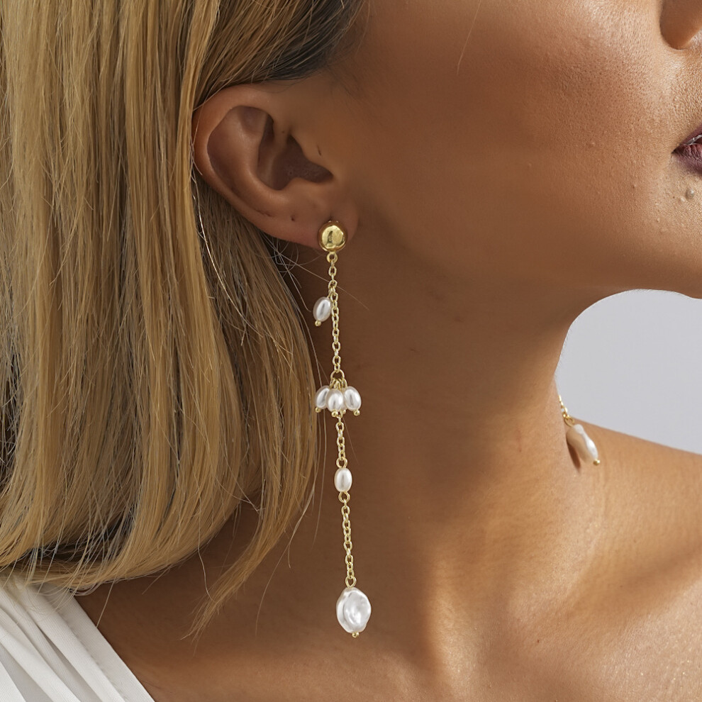 Gold Chic Geometric Faux Pearl Earrings For Women Trendy And Versatile Design - Image 4