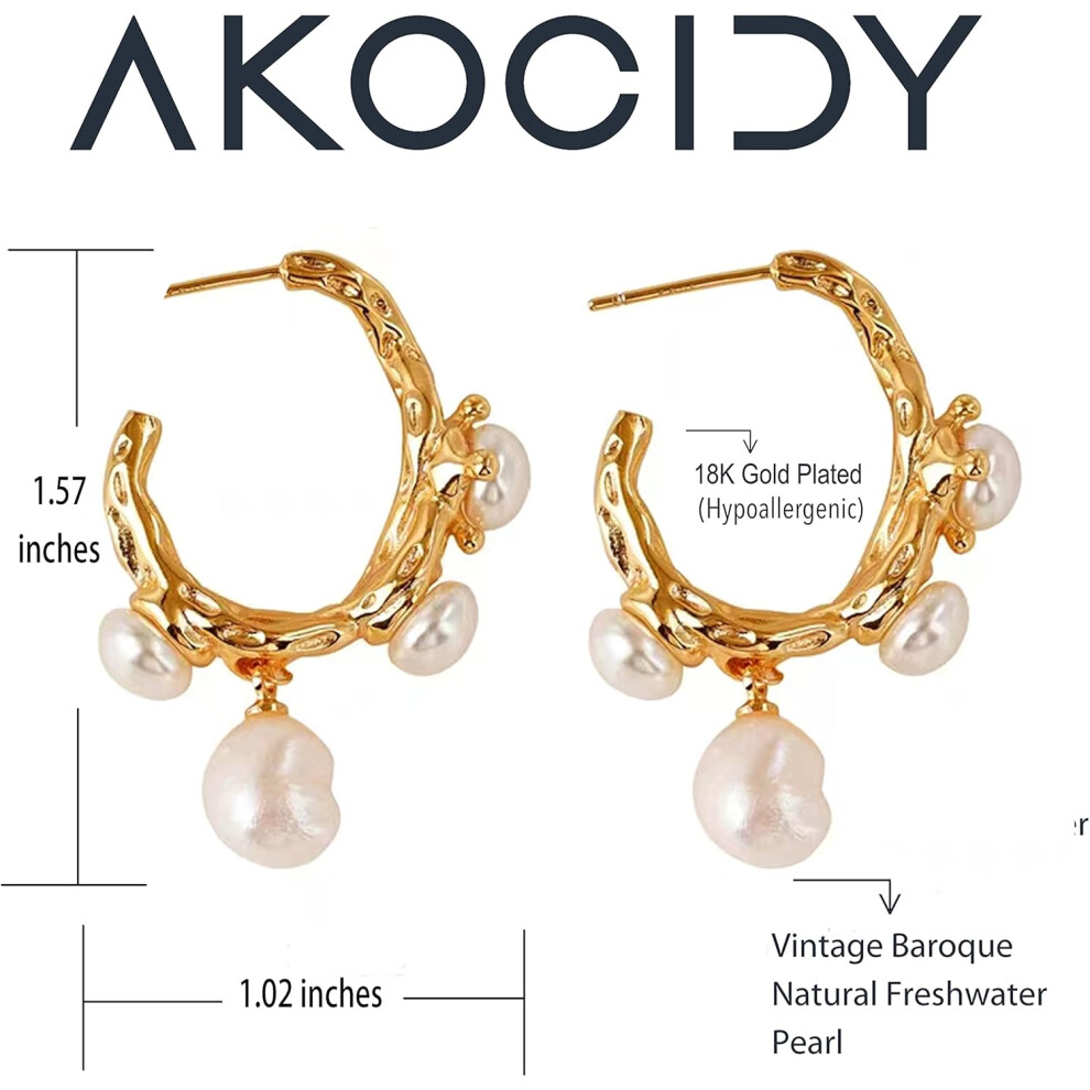 (Gold Hoop Dangle) 18K Gold Plated S925 Sterling Silver Drop &Dangle Earrings Geniune Pearl Earrings for Girls &Women - Image 2