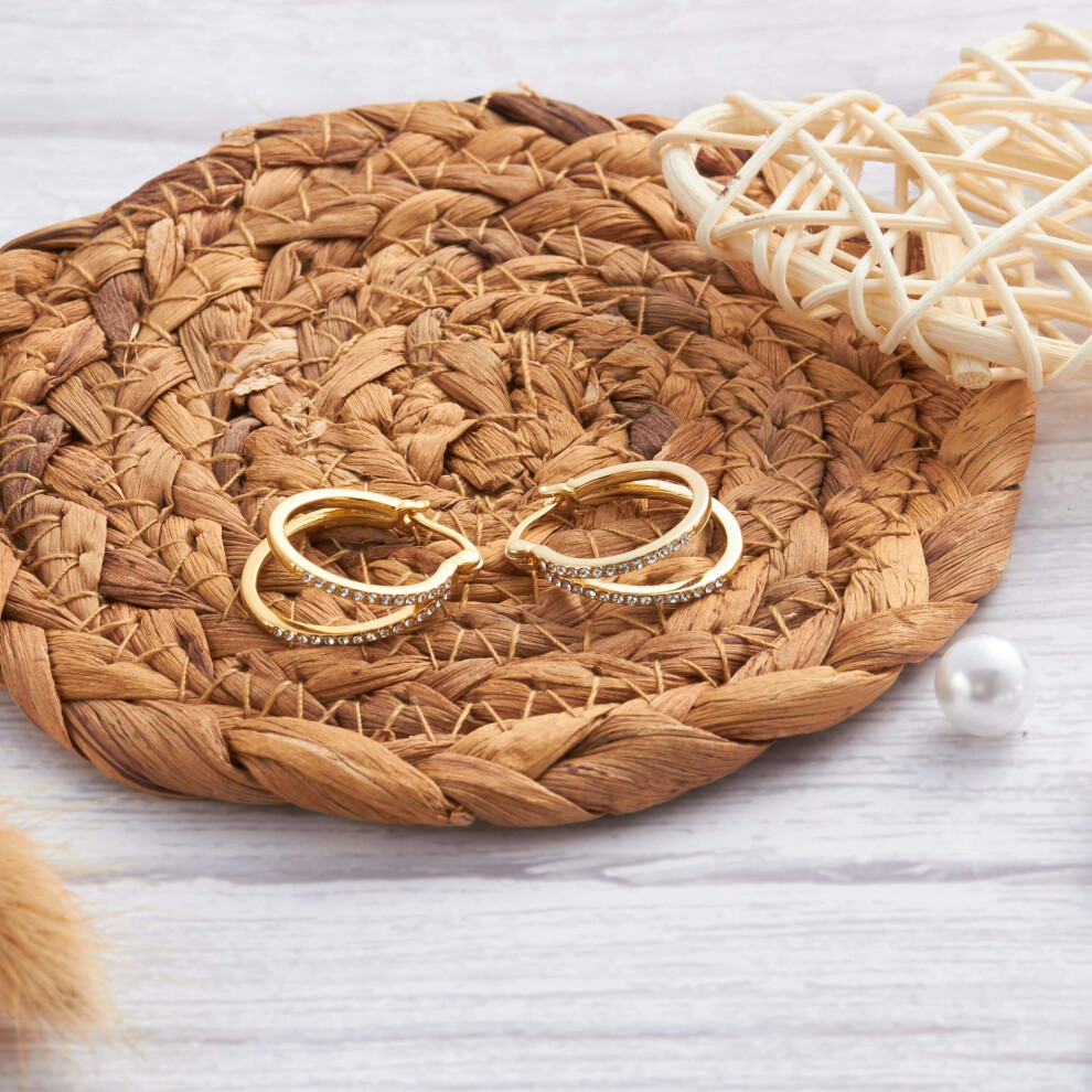 Gold Plated Double Hoop Earrings Created with Swarovski Crystals - Image 4